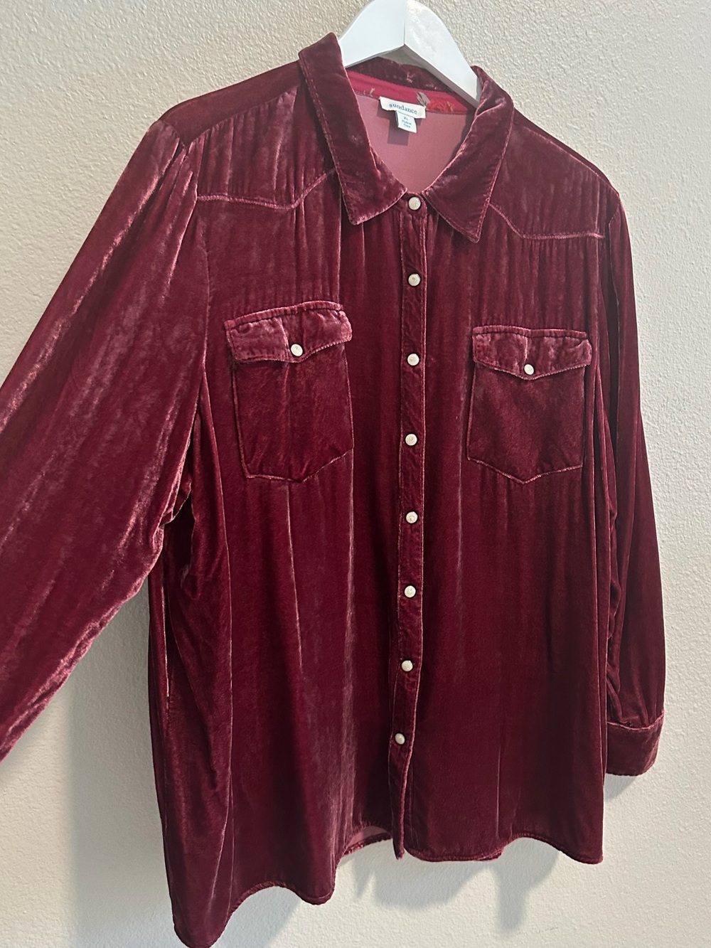 ☀️ SUNDANCE Velvet Western Snap Button-Up Shirt in Merlot Red